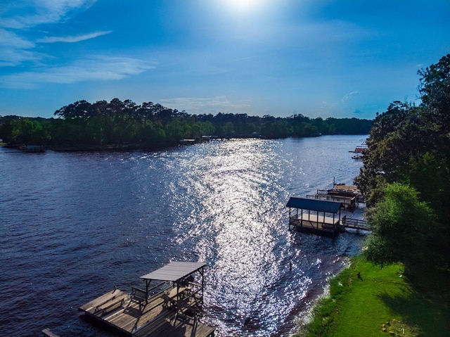 dock area featuring a water view