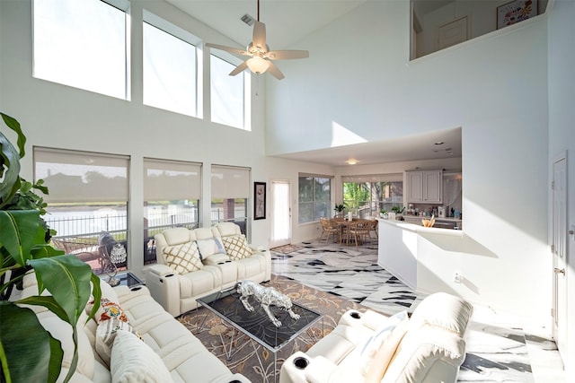 living room with ceiling fan