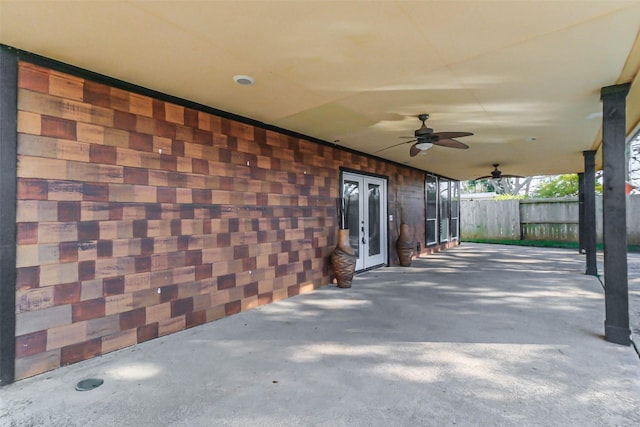 view of patio / terrace with ceiling fan and french doors