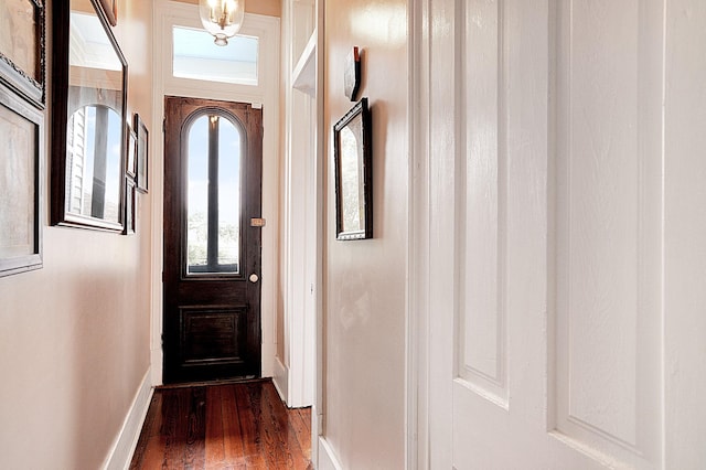 doorway featuring dark wood-type flooring