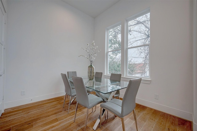 dining space featuring a wealth of natural light and light hardwood / wood-style floors