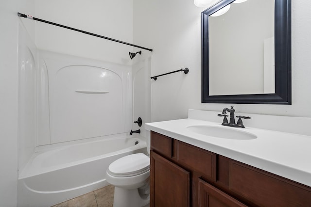 full bathroom with tile patterned flooring, vanity, shower / bathtub combination, and toilet