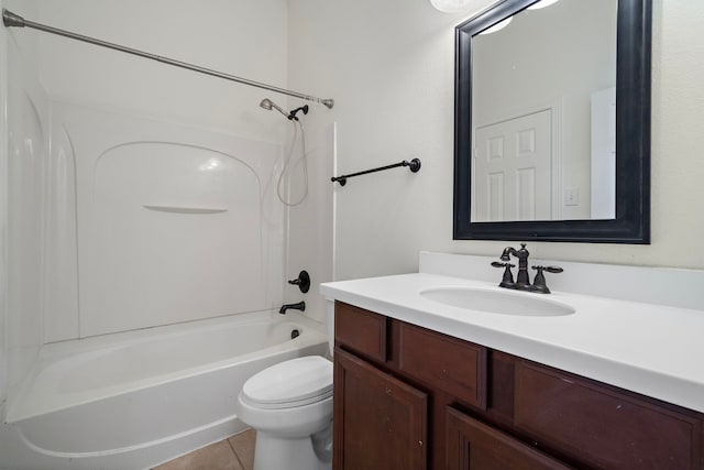 full bathroom featuring vanity, toilet, shower / bath combination, and tile patterned flooring