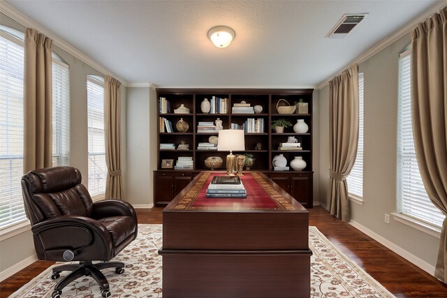 office area with hardwood / wood-style flooring