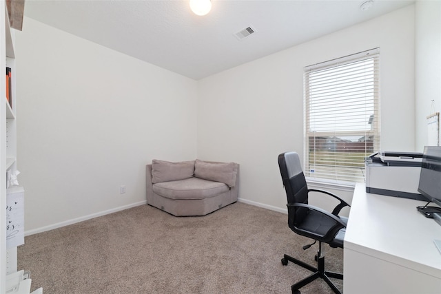 office space with light colored carpet