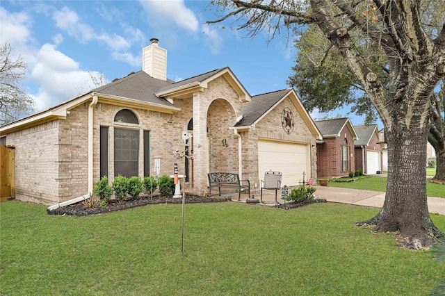 single story home with a garage and a front yard