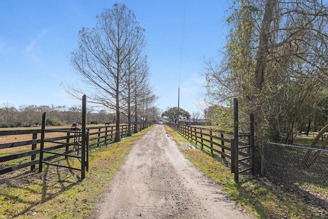 view of road with a rural view