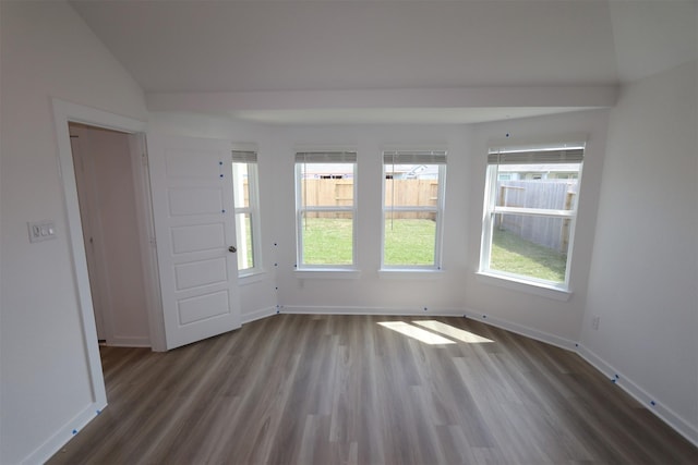 26224 Astral Way, La Marque, TX 77568 - spare room with wood finished floors, healthy amount of natural light, vaulted ceiling, and baseboards
