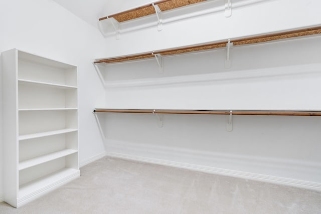 spacious closet featuring light carpet