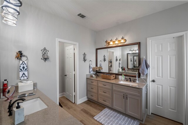 bathroom featuring vanity and wood-type flooring