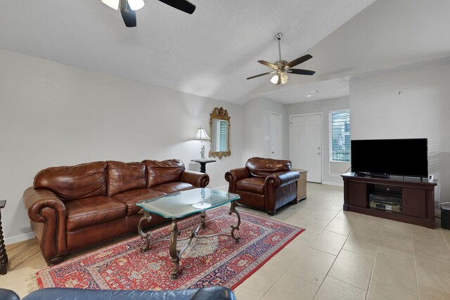 1912 Trixie Ln, Houston, TX 77042 - living area featuring a ceiling fan and lofted ceiling