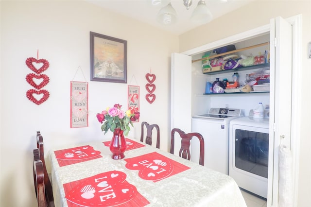 dining room featuring separate washer and dryer