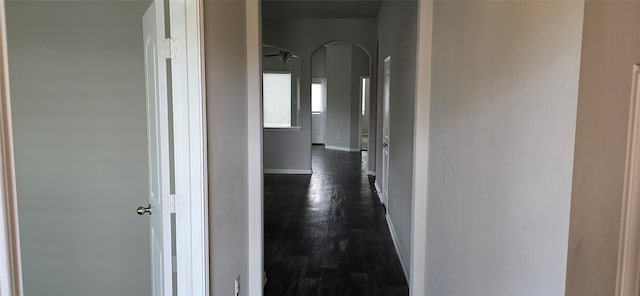 hall with dark wood-type flooring