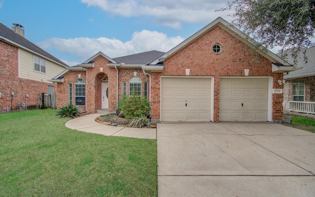 view of front of property with a garage and a front yard