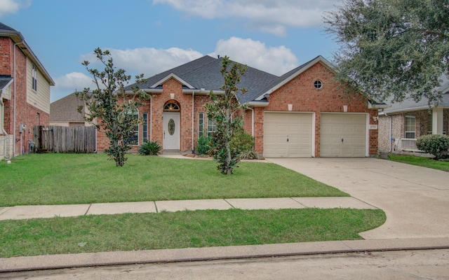 view of front of home featuring a garage and a front lawn