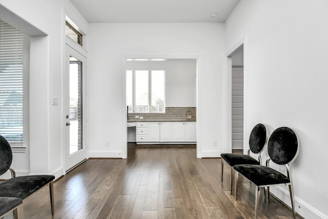 foyer with dark hardwood / wood-style floors