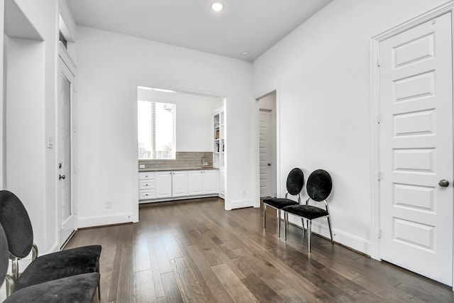 sitting room featuring dark wood-type flooring