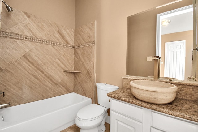 full bathroom with vanity, bathtub / shower combination, and toilet