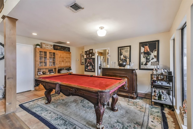 game room with light tile patterned floors and billiards