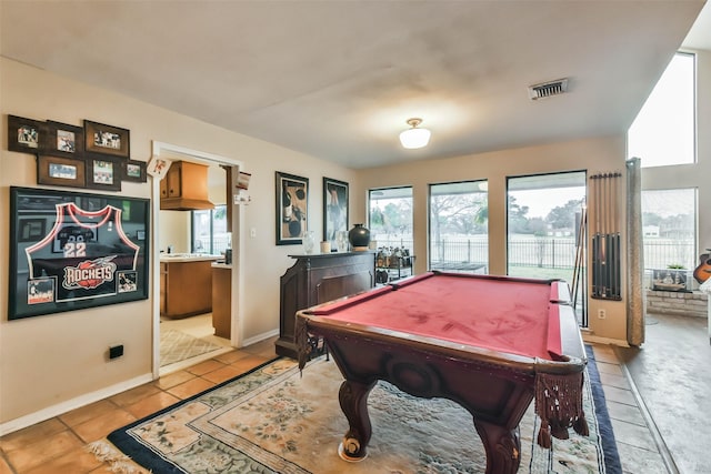 rec room featuring billiards and light tile patterned flooring