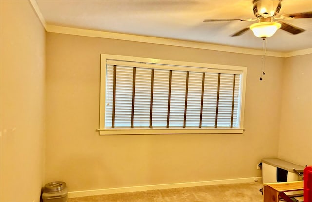 empty room with ceiling fan and light carpet