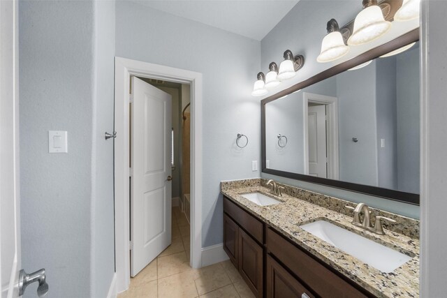 bathroom with vanity and tile patterned floors