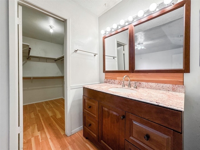 bathroom with vanity and wood-type flooring