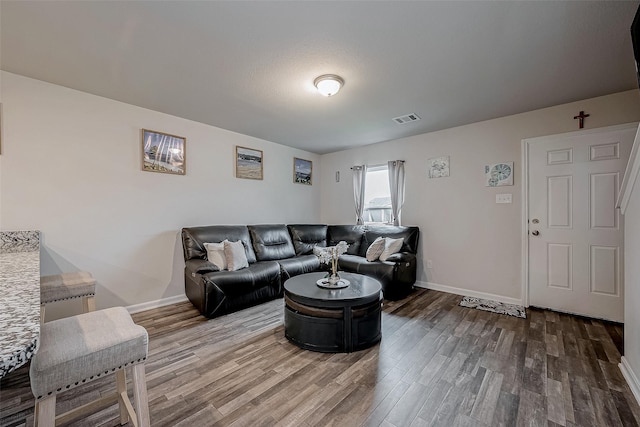 living room with hardwood / wood-style floors