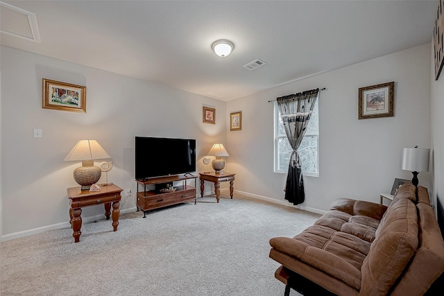 living room with light colored carpet