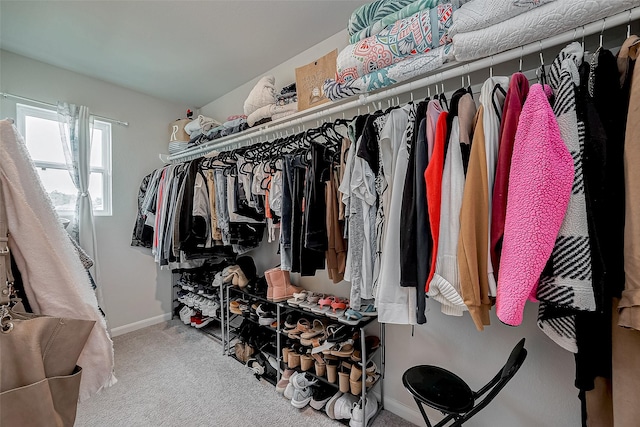 walk in closet with carpet