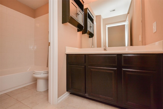 full bathroom with vanity, tile patterned flooring, bathtub / shower combination, and toilet