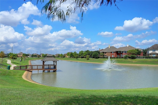 property view of water featuring a gazebo and a residential view