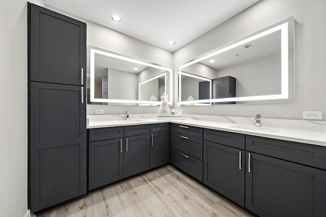 bathroom featuring hardwood / wood-style flooring and vanity