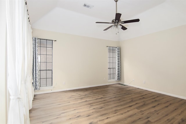 unfurnished room featuring ceiling fan and light wood-type flooring