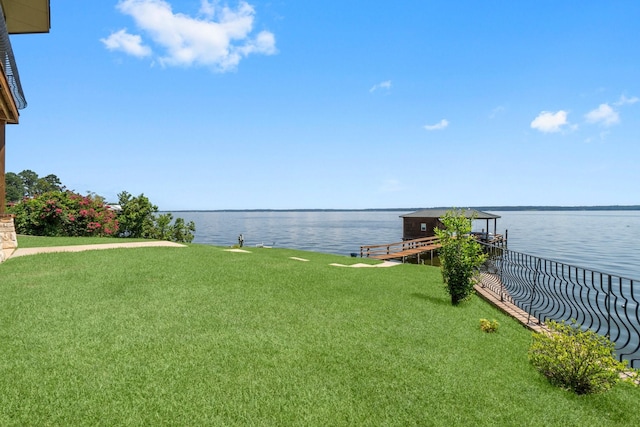 view of yard with a water view