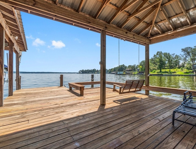 view of dock with a water view