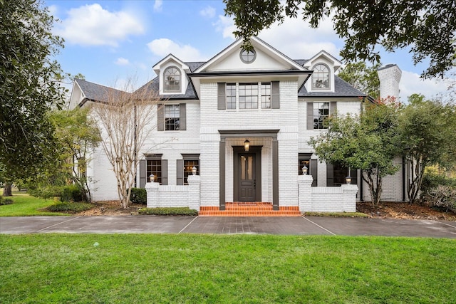 view of front of property featuring a front lawn