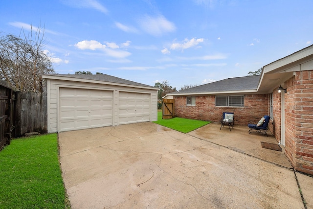 garage with a yard