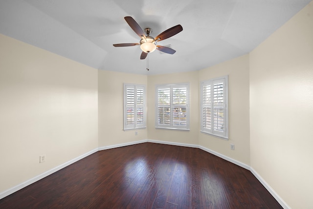 spare room with wood-type flooring and ceiling fan