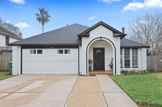 view of front facade featuring a garage and a front yard