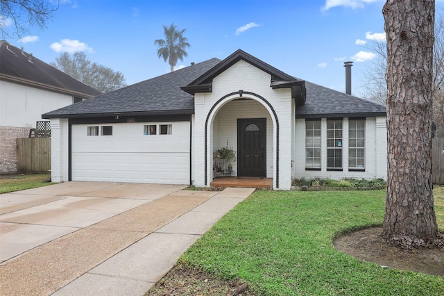 view of front of home featuring a garage and a front lawn