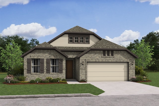 view of front facade with a garage and a front yard