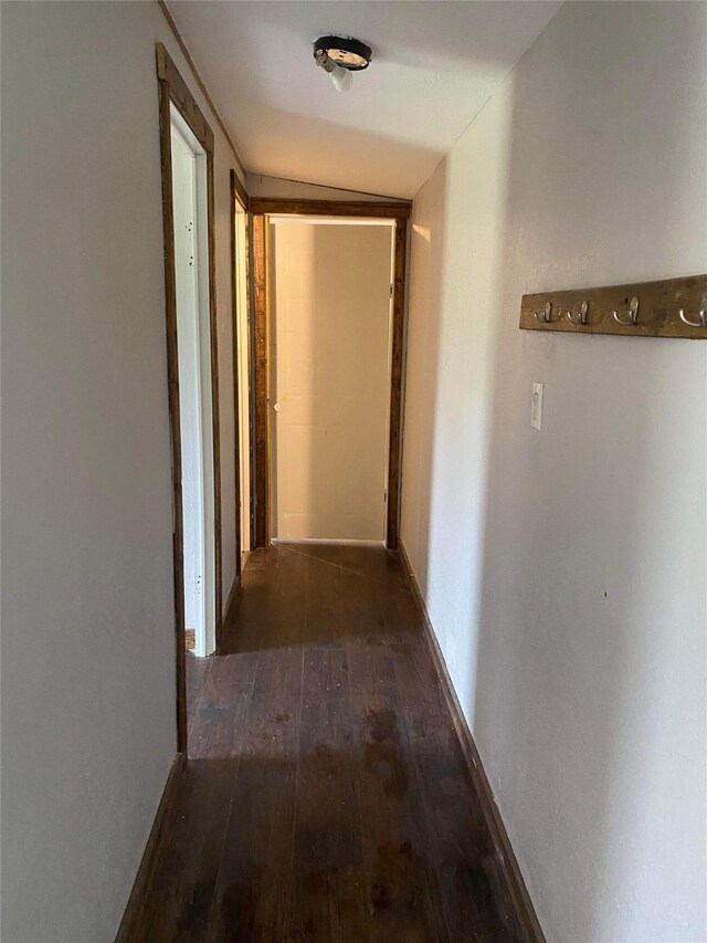 hallway with dark wood-type flooring