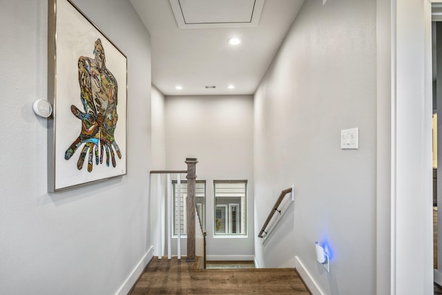 hall with dark wood-type flooring