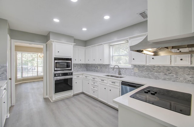 kitchen featuring white cabinetry, stainless steel appliances, sink, and decorative backsplash