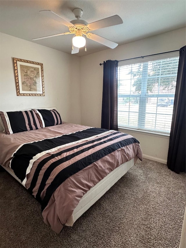 bedroom with carpet floors and ceiling fan