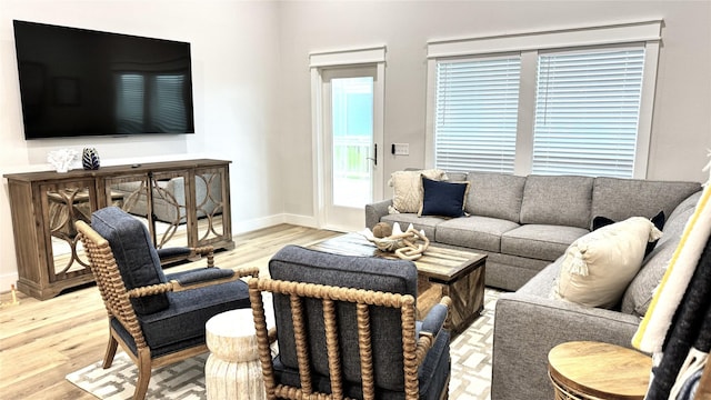 living room with light hardwood / wood-style flooring