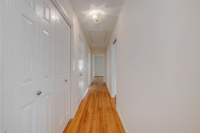 hallway with light hardwood / wood-style floors