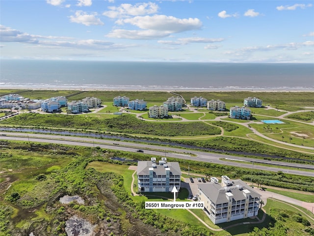 aerial view featuring a water view