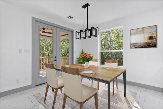 dining room featuring french doors